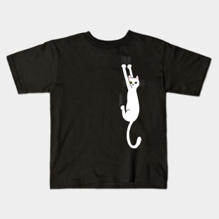 Funny White Cat Hanging On Kids T-Shirt